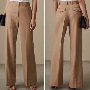 NWOT REISS Beck Wool Wide Leg Trousers Tan Women's business casual Pant size 6